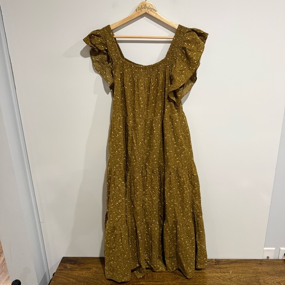 Madewell Ruffle-Sleeve Tiered Midi Dress in Daisy Stitch Floral Brown Midi Dress - Picture 4 of 11
